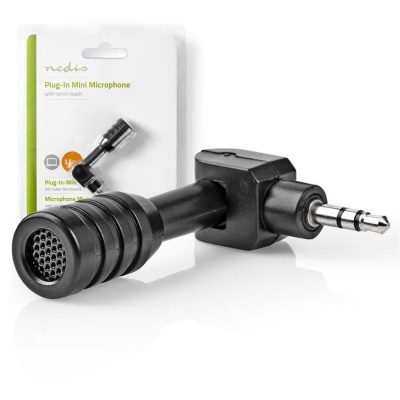 Microfone mini plug-in Nedis preto com cabo e conector jack 3.5mm