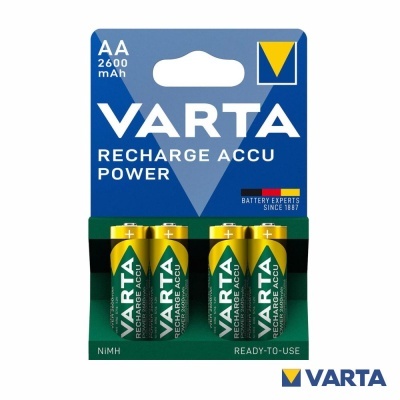 Pack de pilhas recarregáveis AA VARTA Recharge Accu Power em embalagem azul