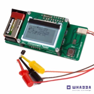 Teste de componentes eletrônicos com ecrã LCD e sondas coloridas