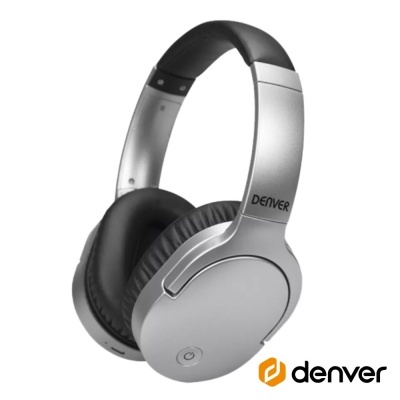 Auriculares circum-aurais prateados com almofadas pretas da marca Denver