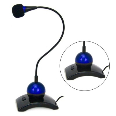 Microfone de secretária com haste flexível e base azul