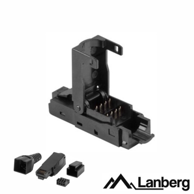 Conector elétrico preto desmontável da Lanberg sobre fundo branco