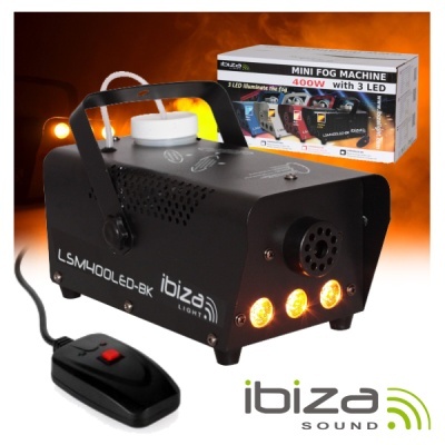 Máquina de fumo preta Ibiza Light com 3 LEDs e comando remoto