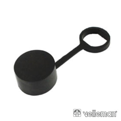 Tampa preta redonda com anel fixador sobre fundo branco