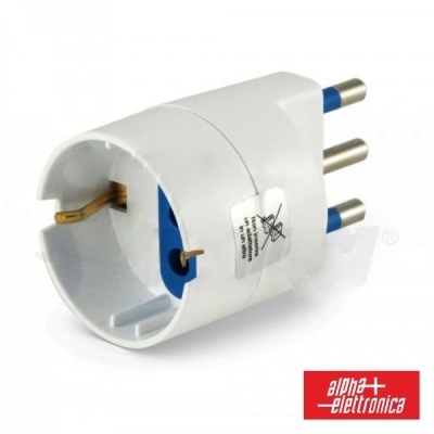 Adaptador de ficha elétrica branco com pinos redondos e terra