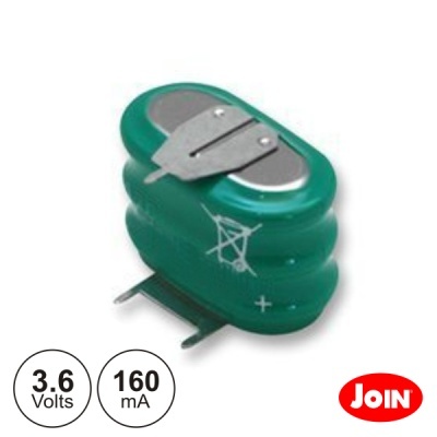 Bateria recarregável verde com texto 3.6 Volts e 160 mA e logótipo JOIN