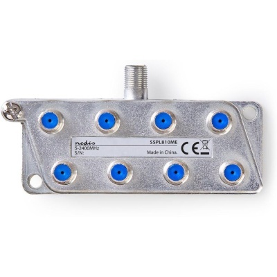 Divisor de sinal metálico com oito conectores azulados