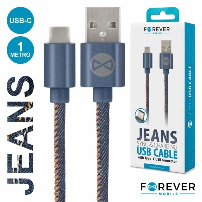 Cabo USB-C para USB com revestimento de ganga em embalagem