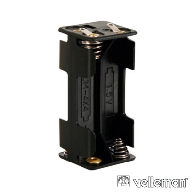 Suporte preto para duas pilhas AA com molas metálicas e marca Velleman