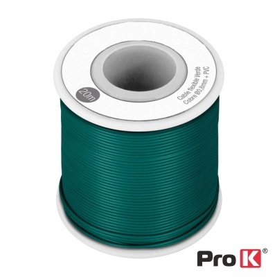 Carretel de fio verde escuro com texto e logo ProK