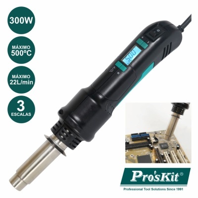 Ferro de soldar elétrico Pro'sKit preto com ecrã digital e controlo de temperatura.