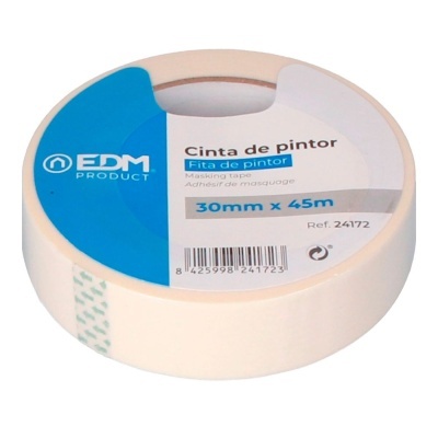 Rolo de fita de pintor EDM 30mm x 45m em embalagem azul e branca