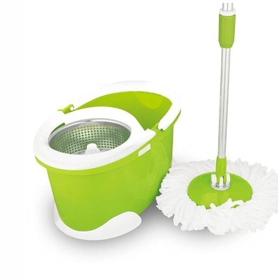 Esfregona redonda e balde giratório verde e branco