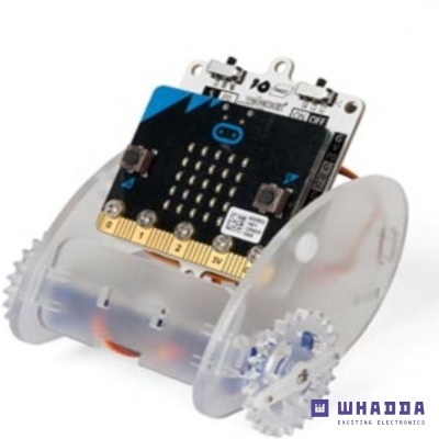 robot educativo com estrutura translúcida e placa preta com LEDs