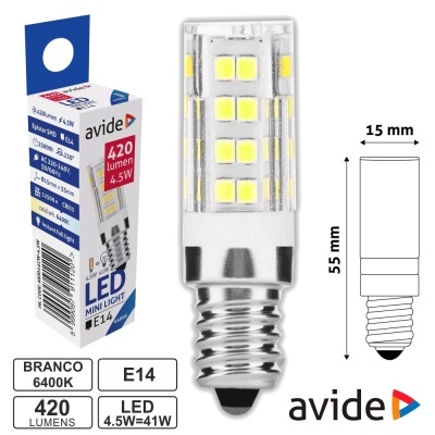 Lâmpada LED mini light avide com base E14 e embalagem azul e branca