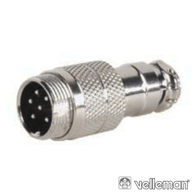 Conector circular metálico com sete pinos e padrão antiderrapante