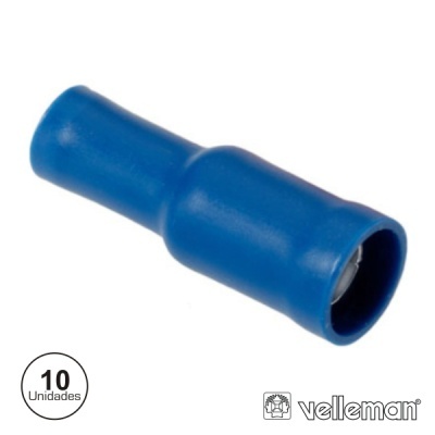 Conector elétrico isolado feminino azul com texto 10 Unidades e logótipo Velleman