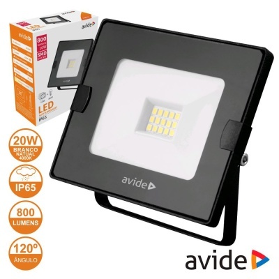 Projetor LED preto Avide 20W 4000K IP65 800 lumens