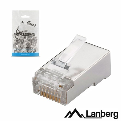 Conector de rede Lanberg metálico e transparente em embalagem de plástico