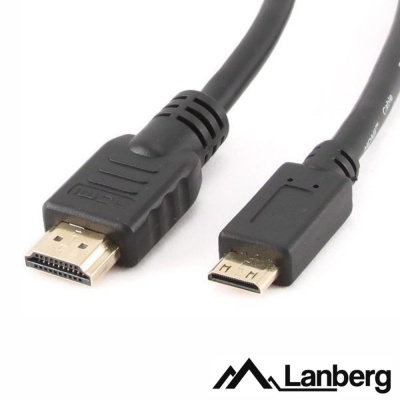 Cabo HDMI preto com conectores HDMI padrão e Micro HDMI e logotipo Lanberg