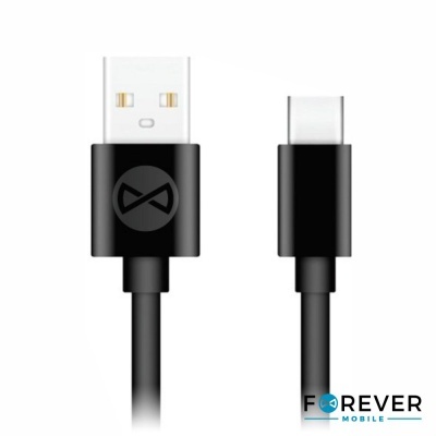Cabo USB-A para USB-C preto com logo Forever Mobile