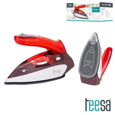 Ferro de viagem vermelho e branco TEESA com caixa