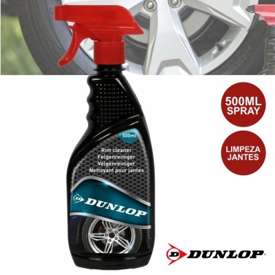 Frasco spray Dunlop limpeza jantes automóvel 500 ml com tampa vermelha e corpo preto