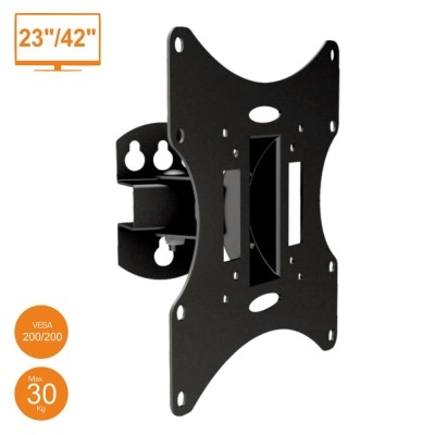Suporte de parede preto para ecrãs de 23 a 42 polegadas com parâmetros VESA 200x200 e capacidade máxima de 30 kg