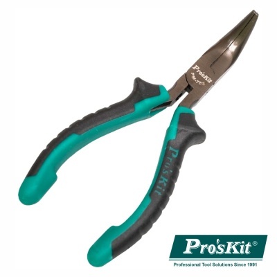 Alicates de ponta longa com cabo preto e verde-água da marca Pro'sKit