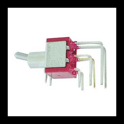 Interruptor toggle vermelho com alavanca metálica e pinos curvados