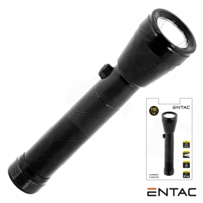 Lanterna LED preta com lente de vidro e embalagem branca ENTAC