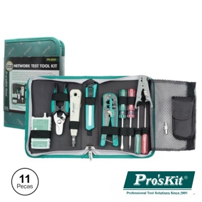 Kit ferramentas de teste de rede Pro'sKit com 11 peças em bolsa verde