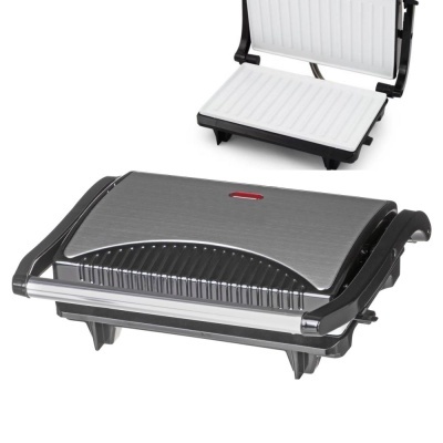 Grelhador elétrico de contacto com placas brancas e corpo de aço inoxidável