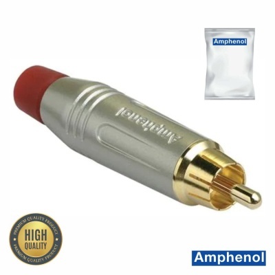 Conector Amphenol RCA metálico com ponta dourada e capa vermelha