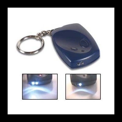 Chaveiro plástico azul com lanterna LED e argola metálica