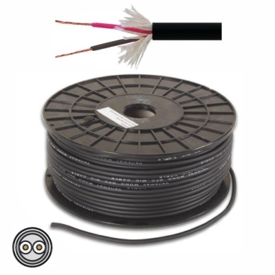 Carretel preto de cabo elétrico com revestimento e condutores expostos