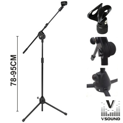 Suporte de microfone preto ajustável com base tripé