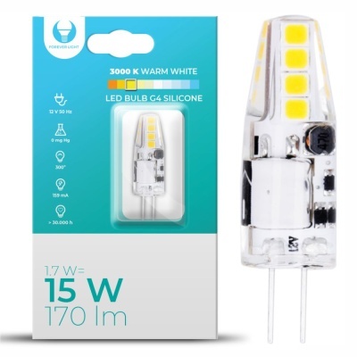 Lâmpada LED G4 silicone transparente com 4 LEDs na embalagem azul e branca