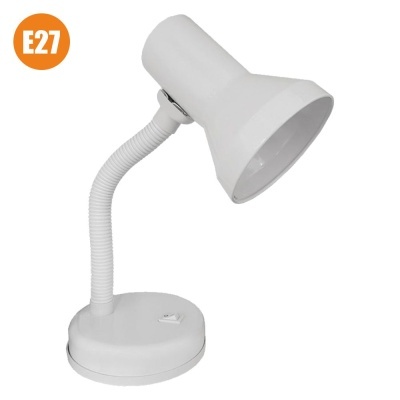 Candeeiro de secretária branco com braço flexível e base circular