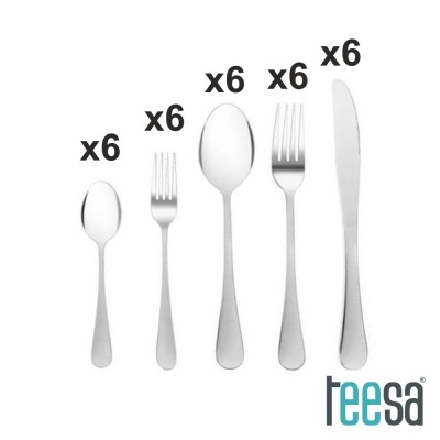 Conjunto de talheres em inox com 30 peças e design prateado