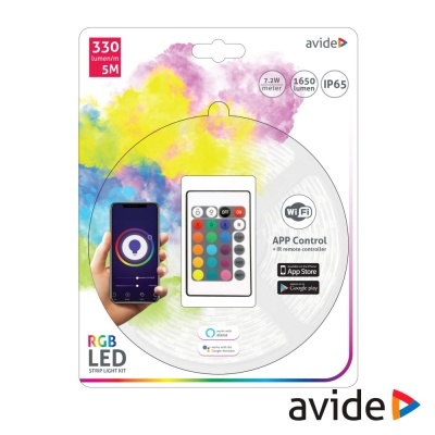 Kit de luz tira LED RGB avide com comando remoto e controlo por app WiFi