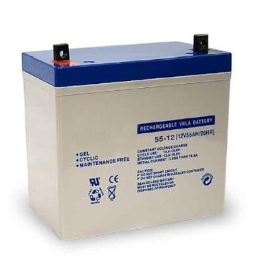 Bateria recarregável VRLA 12V 55Ah com tampa azul e corpo cinza