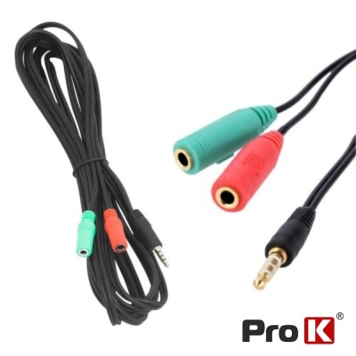 Cabo de áudio com ficha jack e duas tomadas coloridas