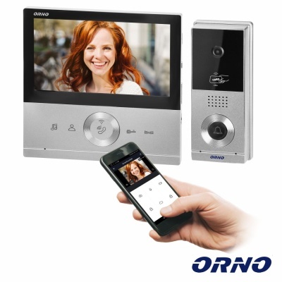 Intercomunicador Orno com ecrã, câmara para porta e smartphone
