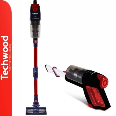 Aspirador vertical sem fio Techwood FLEXIWAY preto, vermelho e azul com depósito translúcido