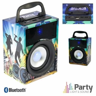 Coluna portátil Party Light & Sound com Bluetooth e design colorido