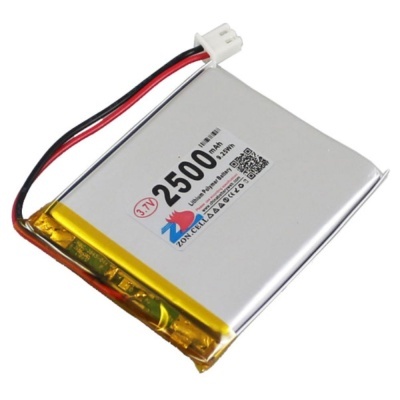 Bateria recarregável prateada com fios e etiqueta