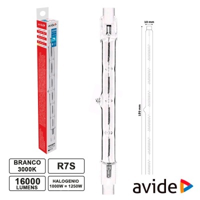 Lâmpada halogénio R7S branca 3000K 16000 lúmens 1000W 189 mm embalagem avide