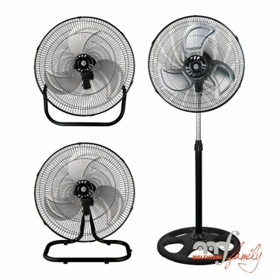 Ventiladores pretos de metal para mesa e de pé com três pás cada