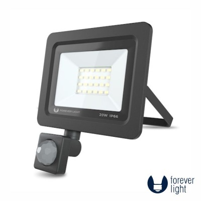 Projetor LED preto com sensor e texto FOREVER LIGHT 20W IP66